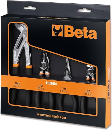 Beta 1169N/D4 - Set con Pinza Universale a Grande Effetto, Becchi Lungi, Tronchese Cromato e Cerniera Fosfatata