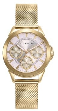 Viceroy Reloj Analógico Mujer de Acero Inoxidable - 33 mm - Movimiento de Cuarzo - Esfera Plateada - Recubrimiento Iónico Dorado - Resistente al Agua 3 ATM - Colección Chic – 401196-97