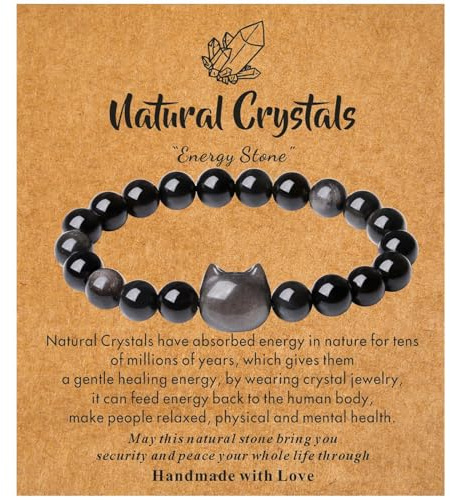 XIANNVXI Black Cat Bracelet Black Cat Gifts Presents for Women Obsidian Crystal Bracelet 8mm Beaded Bracelets Goth Gothic Witchy Gifts for Women Tuxedo Jewellery