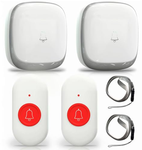 Wireless Caregiver Pager, Elderly Alarm Call Button Personal Panic Button Alarm for Elderly/Home/Patient/Disabled/Nurse 500+ft UK Plug(2 Receivers 2 Call Buttons)