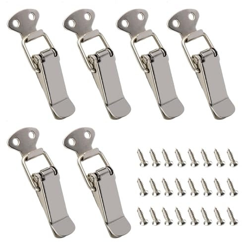 6 Pièces Fermeture a Levier, Loquet à Bascule, Attache Capot, loquet à ressort à bascule, Fermoir de tension en acier inoxydable avec vis pour Coffre à Outils, Boîte, Armoire, Tiroir