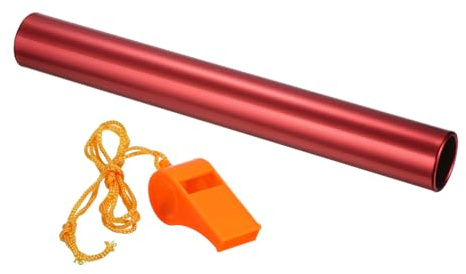 PATIKIL Bastone di Staffetta, Tubi in Alluminio Corsa Pista con Fischietto Resistente Corrosione per Strumento Pratica Gioco Sportivo Atletica Leggera Aperto, Rosso