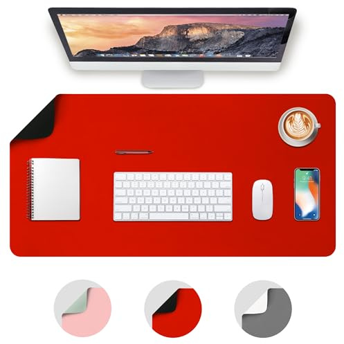 Deflecto Reversible Double Sided Faux Leather Desk Pad Mat, Protector,Mouse Pad,Office,Non-Slip,Waterproof Writing Pad (80cm x 40cm, Black and Red)