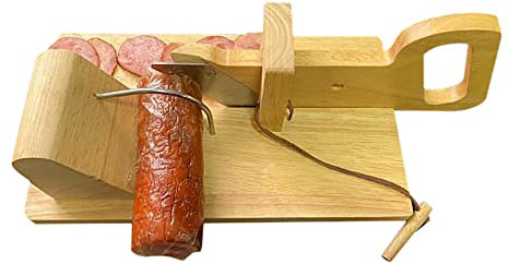 Cortador de salchichas para salchichas, cortador de salchichas, soporte para cuchillos, salchichas, madera, 8,5 x 16,5 x 10 cm, mango ergonómico, hoja afilada para tocino, salchichas, jamón