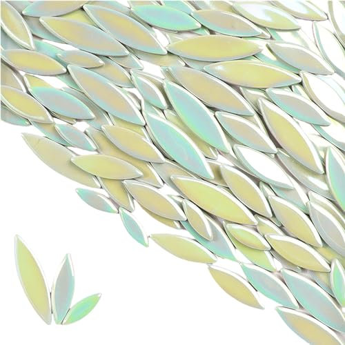 Piastrelle per Mosaico in Ceramica a Petalo di Foglie - 500 g, Pezzi Irregolari per Fai da Te, Pietre per Artigianato, Hobby, Decorazione da Parete (Verde Iridescente)
