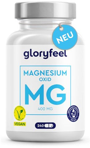 Magnesio Integratore, 240 Capsule 3 Mesi di Fornitura, 100% Vegan, Magnesio Ossido ad Alto Assorbimento, Integratore Muscoli & Stanchezza, 400 mg Magnesio Elementare, Integratori Sali Minerali
