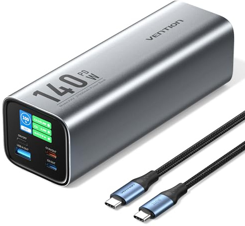 VENTION Power Bank 27000mah PD140W Cargador Portatil de Carga Rápida con 3 Puertos, Pantalla Digital, para MacBook Pro, iPhone 16 15, Samsung S24 S23 Ultra, iPad, Ordenador Portatil, etc