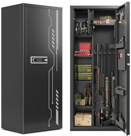 KAER 8-12 Gun Safe Multi-function Gun Safe for Rifles and Pistols Gun Cabinet Large Gun Safes for Home Rifles and Shotguns Electronic Gun Cabinet with Removable Shelf and Rifle Rack