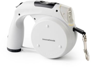 InnovaGoods® Correa Perro 6 en 1, Correa Perro Extensible, Correa Extensible para Perro 4M, Correas para Perros Compartimento para Bolsas, Reloj Digital, Luz Led, Compartimento para Comida y Bebedero