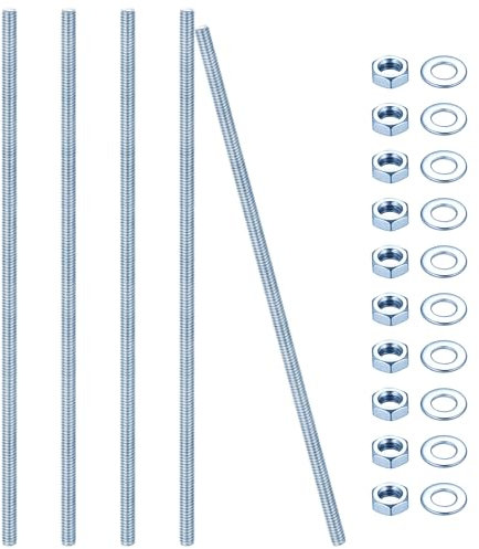 5 Pcs Tige Filetée M10, Tiges Filetées Entièrement, M10 Boulons Filetés, Goupilles Filetées Zinc Bleu, Tige Filetée avec Filetage Métrique Complet avec écrous et rondelles (M10 x 300 mm)