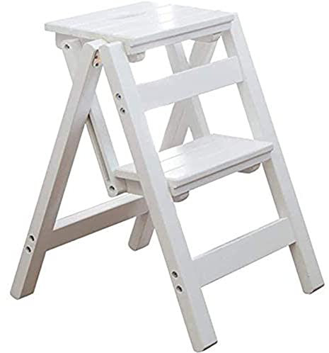 Folding 2 Step Stool Ladder Lightweight Portable Chair for Home Office Kitchen Bedroom Solid Wood Non Slip Climbing Stool with High Footrest Multi Purpose Indoor Stairway Ladders