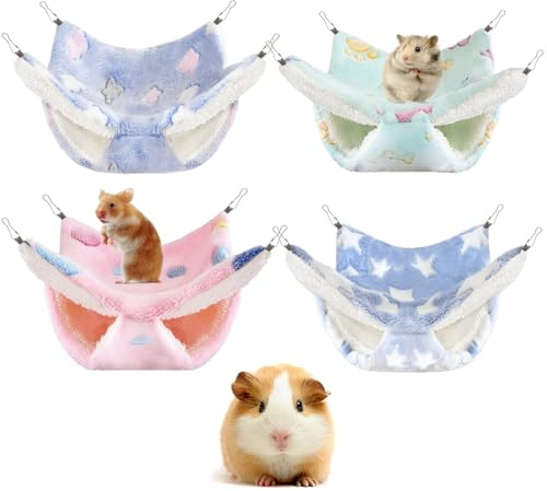 4 Pcs of Rat Hammocks Small Animal Hammock Rat Hanging Bed Guinea Pig Hammock Guinea Pig Accessories for Small Animals Cage Chinchilla Parrot Sugar Glider Ferret Squirrel