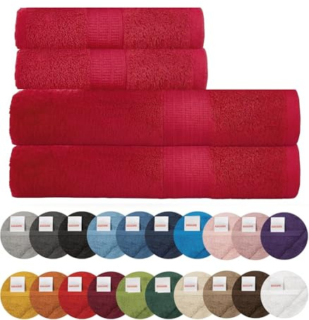 Bassetti Morbidissimo Set Asciugamano Asciugamani 480 Gr/m² 100% Cotone Set 5 Pezzi Assorbenti Soffici - Collezione (Cherry, 2 da 60x110 cm + 2 da 40x60 cm)