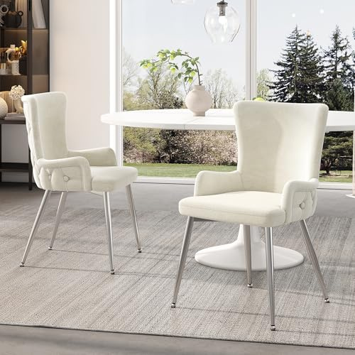 ModernLuxe Lot de 2 chaises de salle à manger rembourrées en velours avec pieds en métal - Beige - Pour salon, chambre à coucher, salon - Chaises élégantes modernes avec assise confortable et