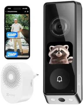 EZVIZ EP8 Ultra Timbre Inalámbrico Exterior con Cámara 6MP+2MP, Chime, Pantalla Interactiva con Videollamada, Detecta Persona/Paquete, Pre-Roll, 2 Baterías Recargables, 32GB eMMc Interno, Wi-Fi 6