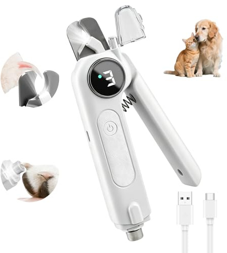 2-in-1 Dog Nail Clippers & Grinder with LED Light, Quiet Electric Dog Nail Trimmer for Small Medium Large Dogs & Cats, 3 Speeds, USB Rechargeable, Quick Sensor, Safety Lock & Splash Guard (White)