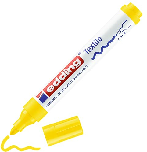 edding 4500 Textilmarker - gelb - 1 Stift - Rundspitze 2-3 mm - Textilstifte waschmaschinenfest (60 °C) zum Stoff bemalen - Stoffmalstift