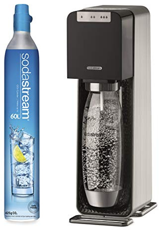 sodastream Power Gasatore d'Acqua Frizzante, Automatico, Bottiglia 1 litro, Cilindro Gas Alimentare 80 Litri Incluso, Corpo Macchina in Metallo, Nero