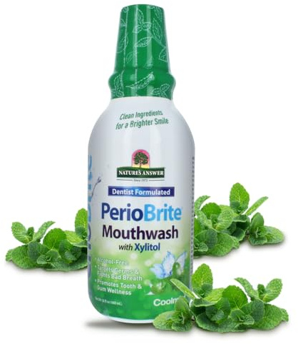 Nature's Answer PerioWash Mouthwash Alcohol-Free Cool Mint - 16 fl oz | Fluoride Free | Natural Breath Freshener | Stain Remover | Natural Teeth Whitener