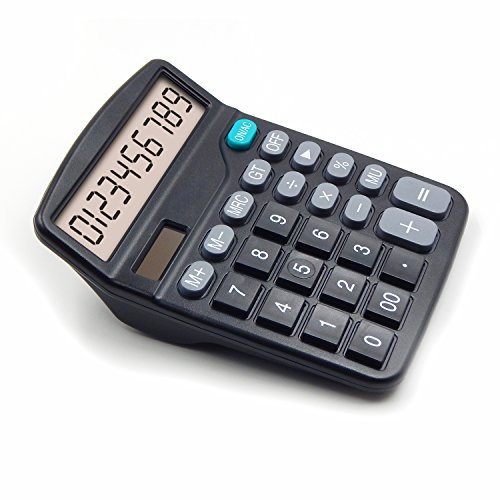 OFFIDIX Office Desktop Calculator Dual Power Portable 12 Digit Large LCD Display Calculator (Black)