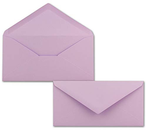 100 Brief-Umschläge Lila DIN Lang - 110 x 220 mm (11 x 22 cm) - Nassklebung ohne Fenster - Ideal für Einladungs-Karten - Serie FarbenFroh