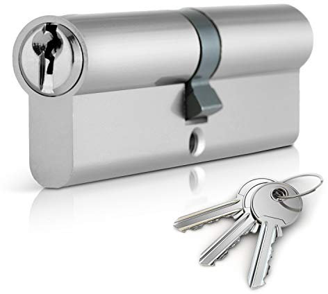 XFORT : Serrure à cylindre européen 40/60 chromé (100mm), serrure à barillet européen pour porte avec 3 clés, serrure de porte anti-choc, anti-perçage et anti-crochetage avec clé.