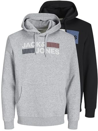 JACK & JONES Jjecorp Logo Sweat Hood Noos Felpe con cappuccio, Grigio (Light Grey Melangegrau), L Uomo