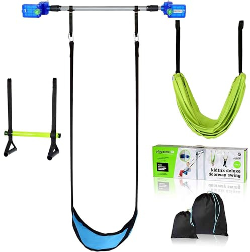 Playzone-fit Kidtrix Deluxe Doorway Swing Kit - Fun Doorway Swing for Kids - Includes Indoor Sensory Swing - Weight Limit 150 lbs. - Recommended Ages 3+