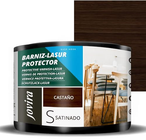JOVIRA PINTURAS BARNIZ-LASUR Protector Satinado al Agua. Protege, decora y embellece todo tipo de madera. (375 Mililitros, Castaño) E-11