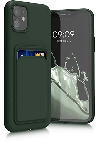 Kwmobile fodral kompatibelt med Apple iPhone 11-fodral - TPU-telefonskydd med kreditkortshållare - mörkgrön