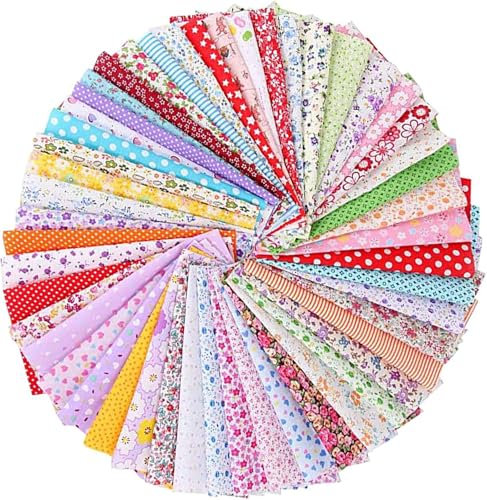 50 Stück Baumwollstoff Patchwork, 10cm x 10cm Baumwolltuch Stoffpaket, Quadratische Patchworkstoffe Aus Baumwolle, DIY Gewebe Quadrate für DIY Nähmuster Handwerk