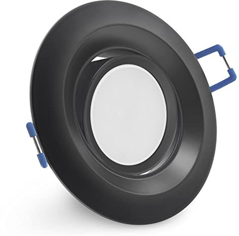 LED Einbaustrahler Niedervolt schwarz schwenkbar mit MR16-Fassung Gx5.3 12V und LED Leuchtmittel in kaltweiß Einbauleuchte Deckenspot Downlight 68mm - 95mm Einbaudurchmesser (Modell: RD43)