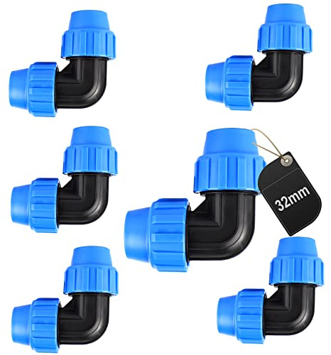 SWAWIS Lot de 6 raccords en polypropylène - Polyéthylène - 32 mm - Raccord coudé 90° - Bleu
