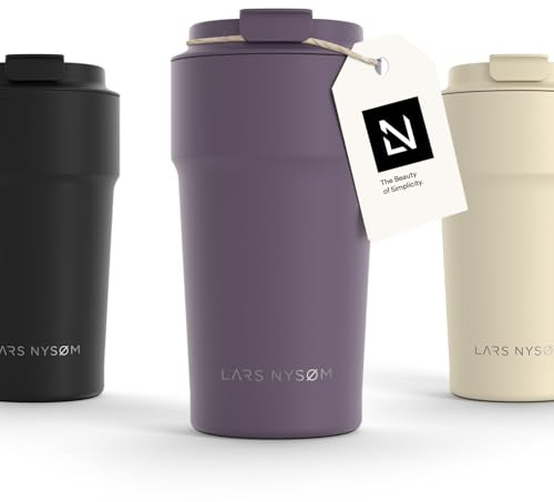 LARS NYSØM Thermo Kaffeebecher-to-go 500ml | er Travel Mug 0,5 Liter med isolering | Utsläppssäker rostfri termosmugg för kaffe och te på språng | Teebecher (Deep Purple, 500ml)