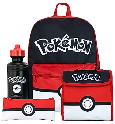 Pokémon School Bag 4 Piece Set | Kids Backpack And Lunch Bag Set With Pencil Case And Water Bottle | Children's Backpacks