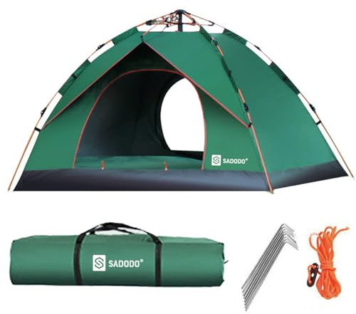 Sadodo Large Camping Tent Pop up Tent,For 3-4 Person Waterproof 210T UV Protection,80x80x54 Inch Large Outdoor Dual Door with Anti-mosquito Insects Net,Beach Dome Tent
