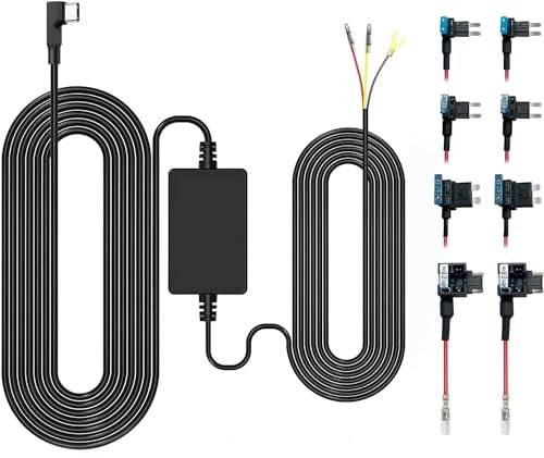GKU Dashcam Kit de Cableado USB-C con Doble 4 fusibles, AC 12V-24V a 5V/2.5A, 3.5 Metros, Monitoreo de Estacionamiento de 24 Horas, Protección de Bajo Voltaje para la Mayoría