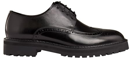 Xposed Men's Polished Leather Semi Brogue Derby Shoes Retro Chunky Commando Rubber Sole Handmade [MA202-Y09-BLACK-43EU, 8.5UK]