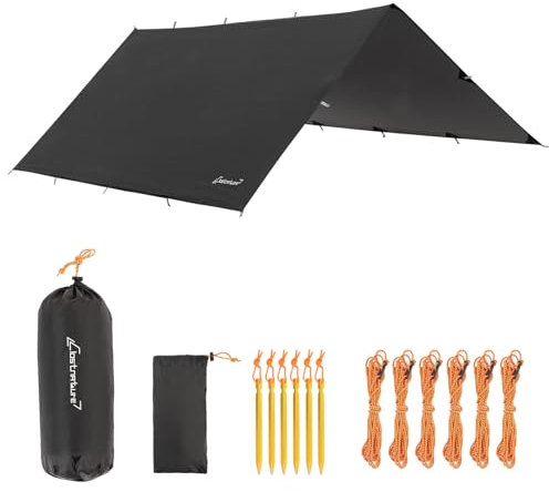 Clostnature Tarp Wasserdicht - 293 x 305 cm, Leichte Camping Zeltplane mit Ösen, Seilen und Erdnägeln, für Hängematte, Outdoor, Anti-UV Schnee Regen Schutz - Als Zeltunterlage, Zeltdach