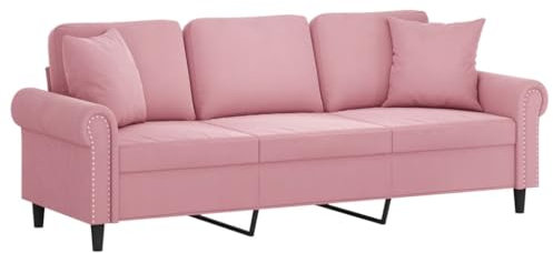 vidaXL Sofa 3 Sitzer, Couch mit Zierkissen, Liegesofa für Wohnzimmer, Polstersofa Sessel Relaxsofa Loungesofa Relaxcouch, Rosa Samt