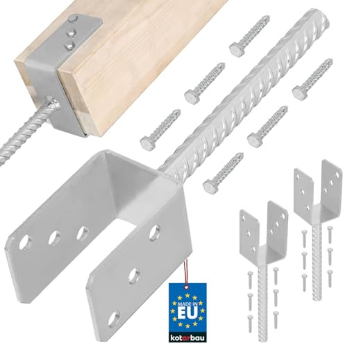 KOTARBAU® 2er Set Pfostenträger zum einbetonieren U 61 mm Feuerverzinkt Stahl Betonanker für Holzpfosten Riffelstahl Pfostenanker Bodenhülse Pfostenschuh Zaunpfosten Holz