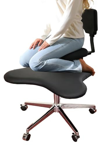 Silla Ergonomica Rodillas Silla de Rodilla Ajustable con Respaldo, Sillas de Piernas Cruzadas de Oficina Sin Brazos, Taburete de Rehabilitación para Ponerse en Cuclillas, Capacidad de 300 Libras