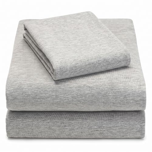 Twin XL Cotton Knit Jersey Sheet Set, 15 Deep Pocket, Light Heather Grey
