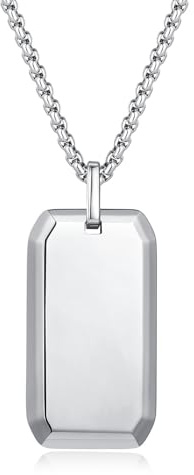 COAI Collar de Acero para Hombres, Collar de Cadena de Acero Inoxidable para Hombres con Colgante Chapa Militar de Tungsteno 55cm