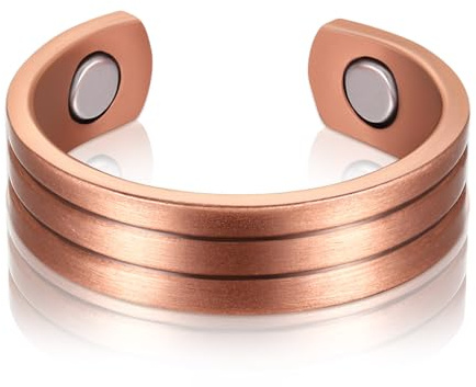 Anillo Magnético de Cobre Puro Ajustable con Imanes Sólidos - Regalo para Madre, Esposa, Hija, Día de la Mujer (Rústico)