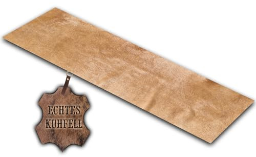 unendlich schoen – Echter Kuhfell Teppich klein, Läufer für Wohnzimmer Flur Eingangsbereich, Rinderfell für kleinere Flächen (Champagner, 120 x 40 cm)