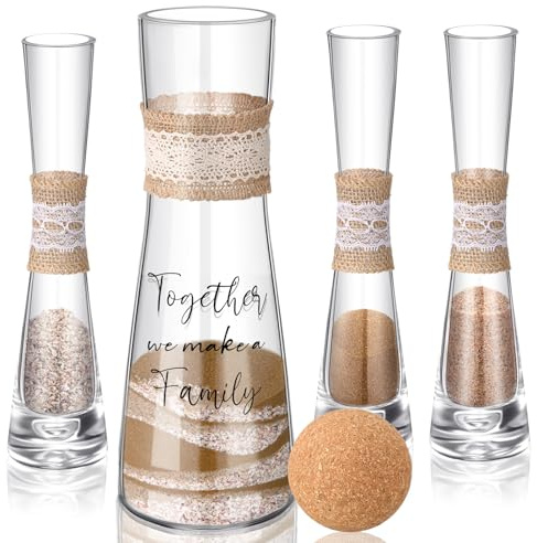 Irenare Unity Sand - Set di vasi di sabbia per cerimonie nuziali, include vaso per cerimonia di sabbia, sabbia, tappo in sughero per matrimoni, fidanzamenti, anniversari (rustico)