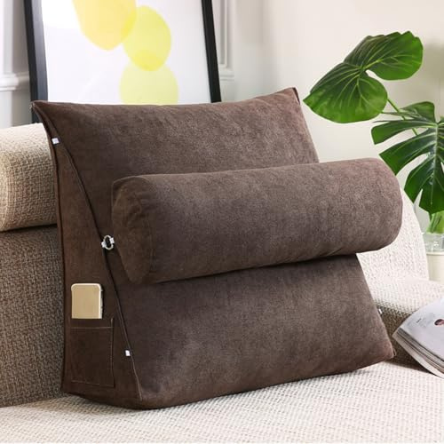 GYCS Cojín De Lectura Ajustable, Almohada De Lectura De Cuña Para Cama, Almohada Triangular Para Sofá, Cojin Lectura,Almohada Cuña,Almohada De Lectura Para La Cama,Cojín Lumbar,Coffee color,45*45*20cm