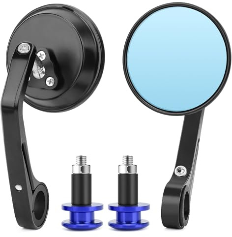 WODHMIEY Backspegel, handtagsspegel, aluminiumlegering 360°, roterbar, justerbar M8-gänga, universell anti-bländning, mörkerseende, spegel för elskoter, motorcyklar, styrspegel (blå)
