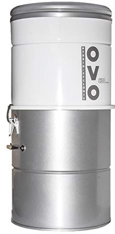 OVO Large and Powerful Central Vacuum System, 630 Airwatts Hybrid Filtration (with or Without Disposable Bags), Covers up to 7500 sq.ft, 6,6 Gal / 25L Bottom Load Rolled Steel Canister
